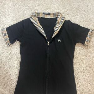 Burberry Black Top with Classic Plaid Trim